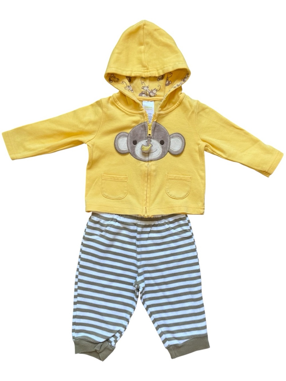 Gymboree Monkey Hoodie Jacket & Garanimals Striped Pants Outfit 3-6 Months Boy - Picture 2 of 11